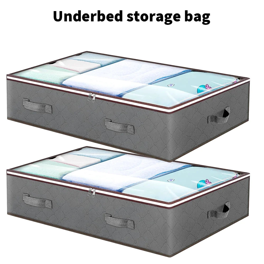 Tejesa 2pcs Underbed Quilt Storage Bag Organizer Wardrobe Clothes Dust Moisture-proof Finishing Bag Foldable Storage Box 90L