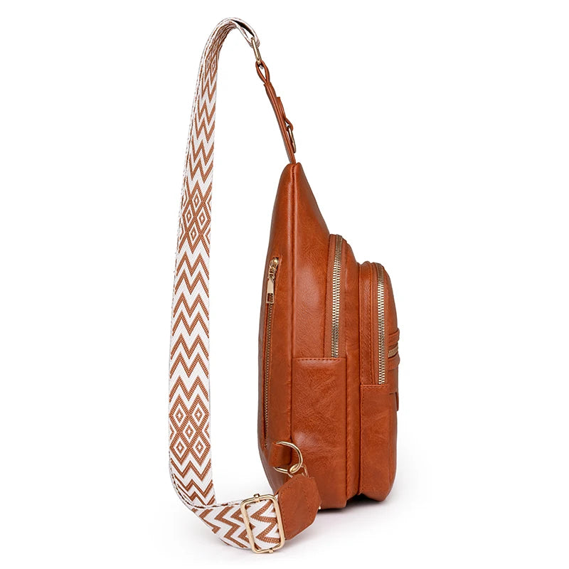 Hemasa Women's Chest Pack Crossbody Bag Luxury Design Durable PU Leather Handbag Chest Bag Vintage Leisure Ladies Handbag Shoulder Bag