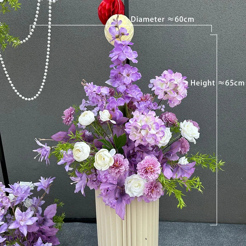Romantic Purple Rose Hydrangea Aisle Floor Flower Wedding Backdrop Arch Decor Hang Floral Row Table Centerpieces Ball Party Prop