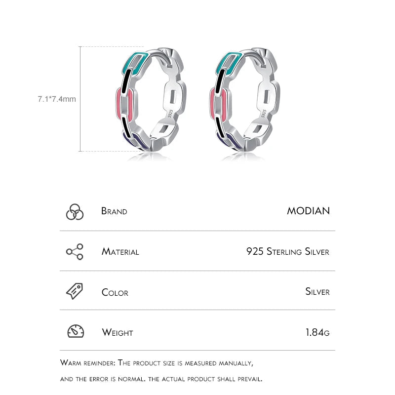 Modian 925 Sterling Silver Charm Original Geometric Ear Buckles Rainbow Color Enamel Hoop Earrings For Women Party Fine Jewelry