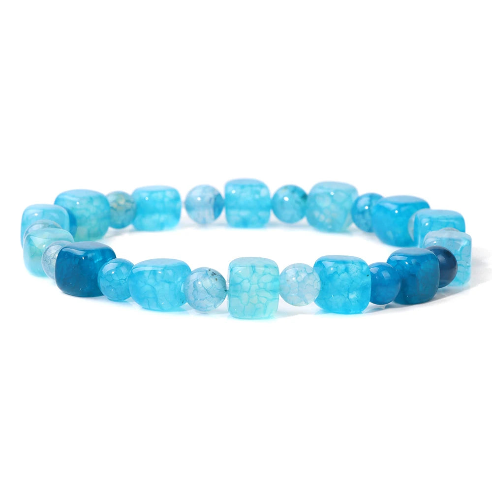 Square Tourmaline Agates Bracelets For Women Men 6mm Red Agates Round Spacer Beads Bracelet Handmade Stretch Meditation Bangles