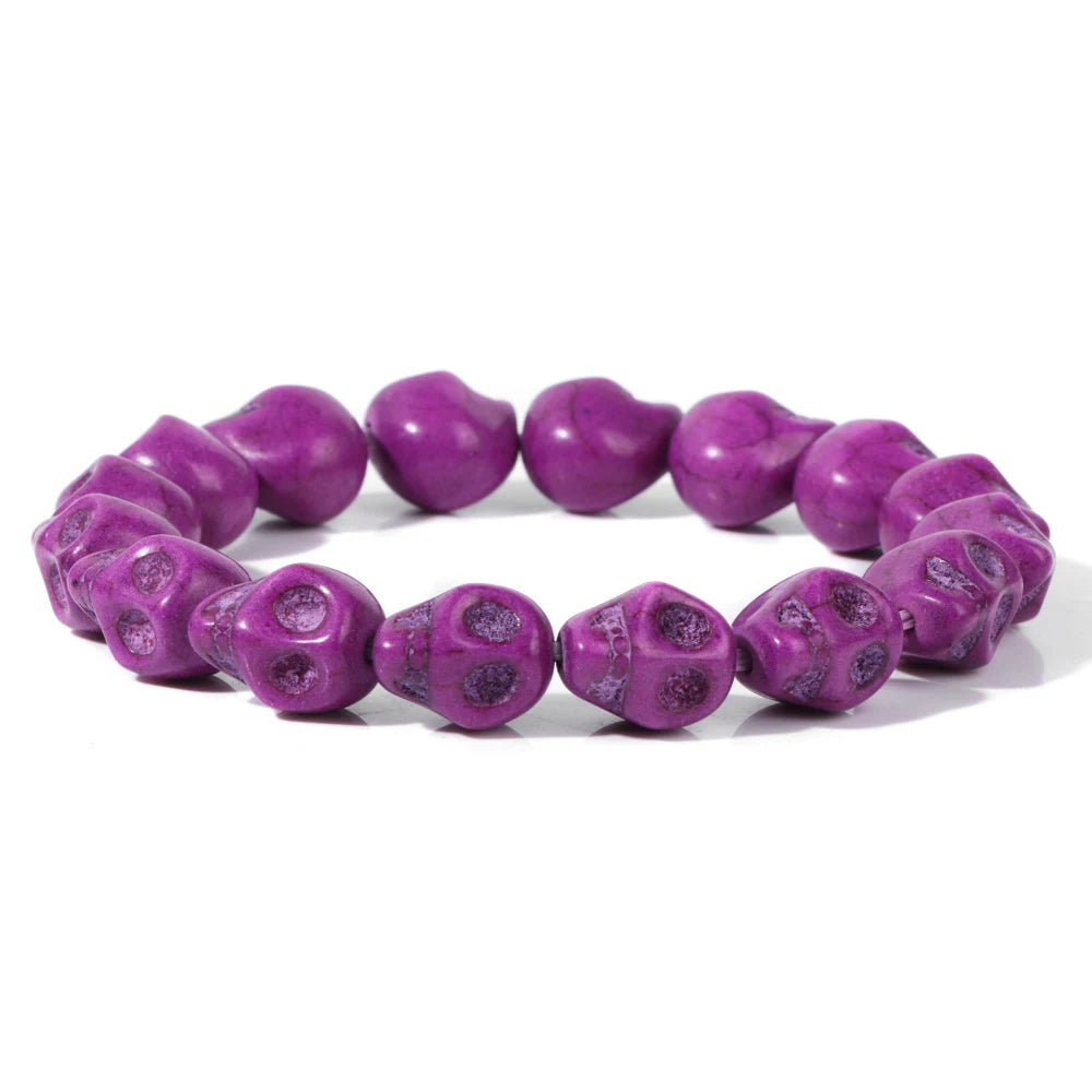 Colorful Skull Bracelet Sea Turtles Beaded Bracelets For Women Men Pink Red Blue White Howlite Stone Elastic Friendship Bangles