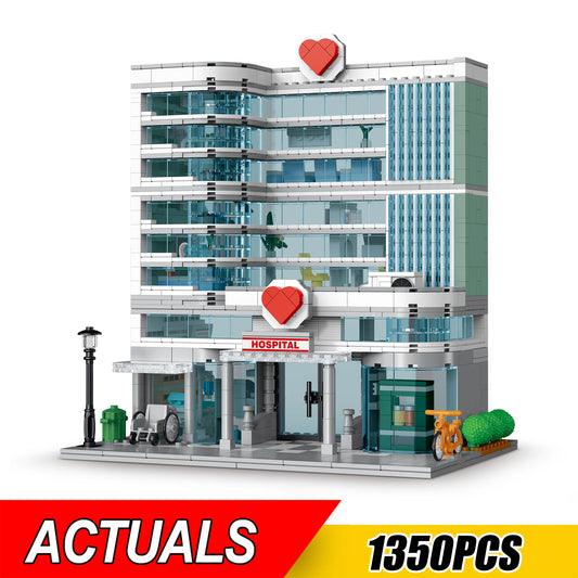 NEW City Street View Building Blocks Hospital Modular Architecture Sets With Lights Assemble Creative Bricks Toys For Kids Gifts