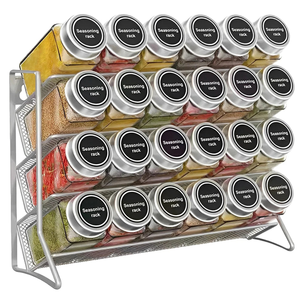 4 Tier Cupboard Storage Shelf Wall Mounted Spice Seasoning Organizer Carbon Steel Pantry Organizer Stand for Small Can Storage