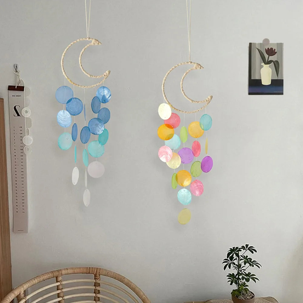 Hemasa Circle Shell Wind Chimes With crisp ringtones Hanging Shell Moon Shell Pendant Natural Shell Home Decoration Dream Catchers
