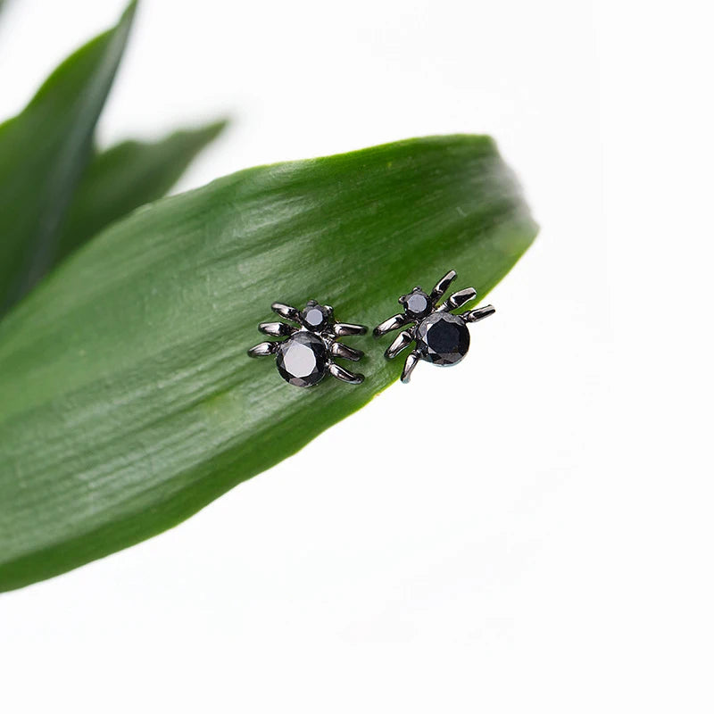 Modian Rock Black Zircon Fashion Spider Stud Earrings for Women Ear Studs Jewelry for Girls Kids 925 Sterling Silver Jewelry