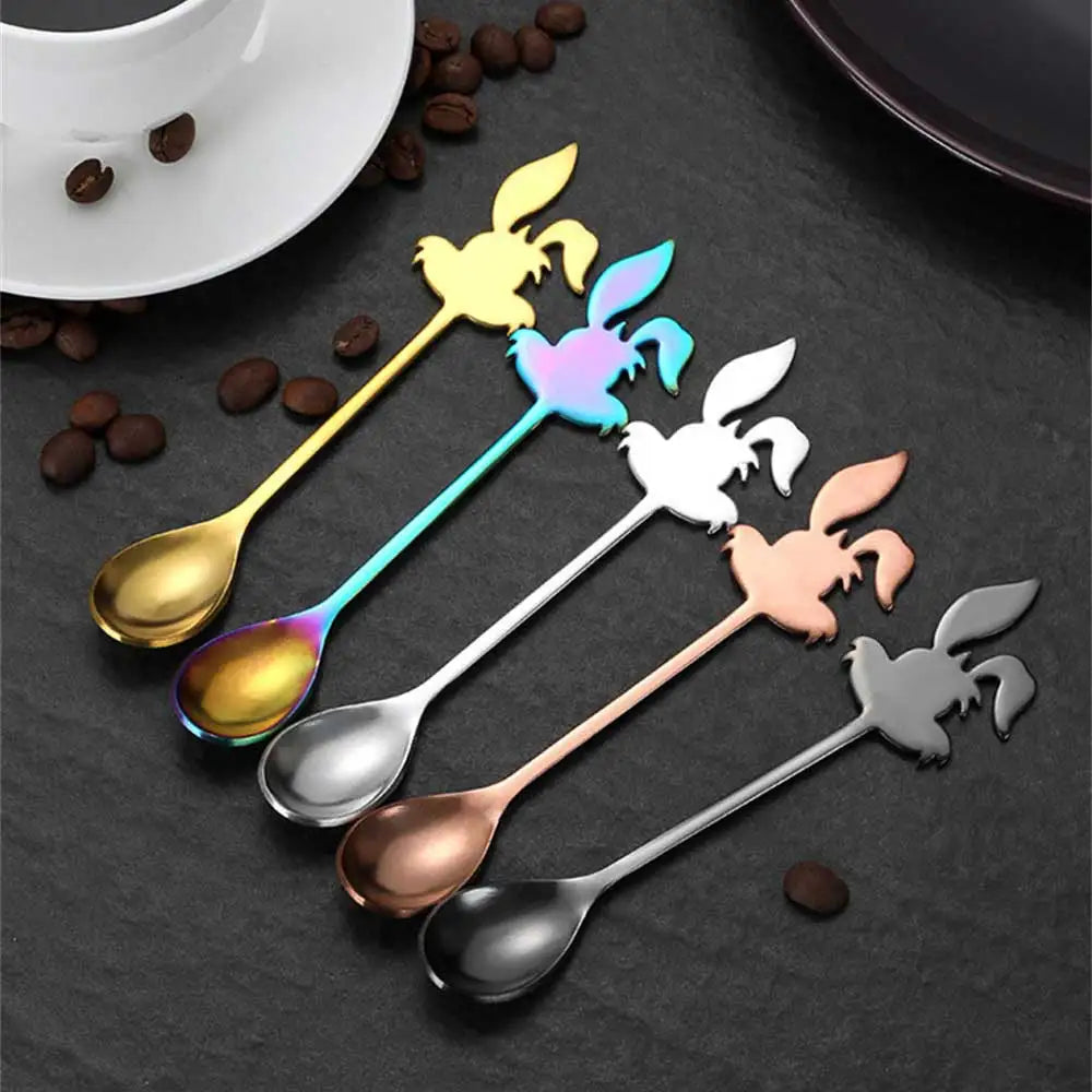 Mini Cute Coffee Spoon 304 Stainless Steel Cartoon Rabbit Spoon Teaspoon Dessert Snack Scoop Milk Children Spoons Tableware