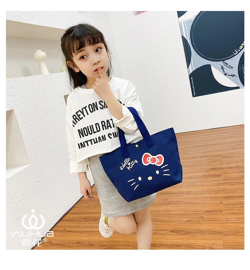 Hemasa Hello Kitty Cartoon Cosmetic /Bag Fresh Canvas Portable Mommy Bag Lunch Box Children's Snack Storage Case Purse for Girls