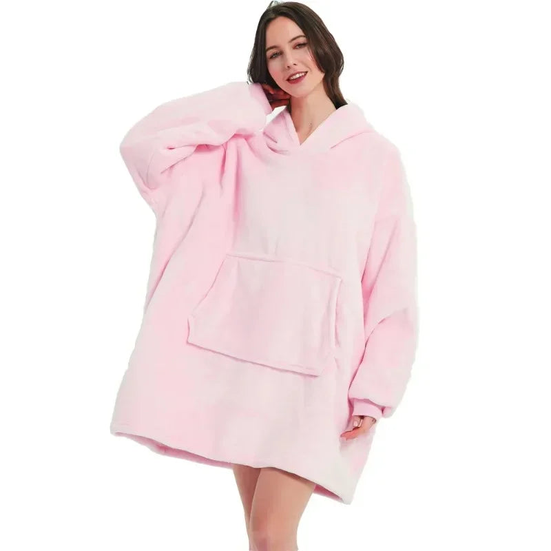 Winter Hoodies Sweatshirt Women Men Pullover Fleece Giant TV Oversized Blanket with Sleeves Robe Wearable Blankets