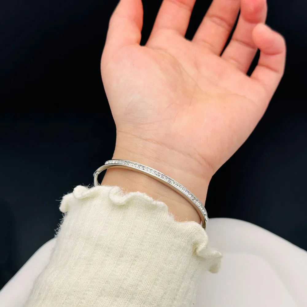 Hemasa Full Zircon Cuff Bracelet for Women ./Gold Color Stainless Steel   Bangle