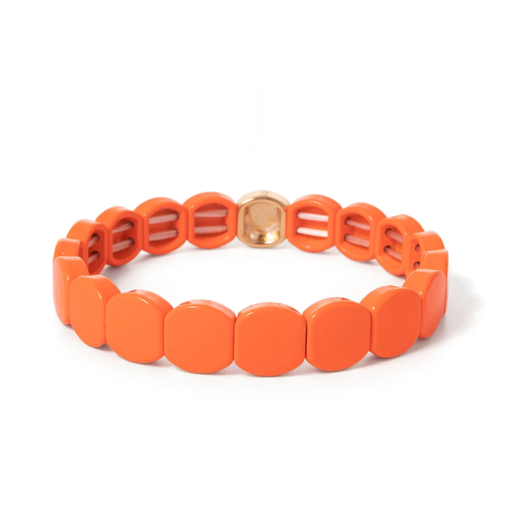 Tejesa Yellow Red Color  Enamel Tile Beads Bracelets For Women /Hand Jewelry Charms Beach Elastic Bangle For Party Luxury
