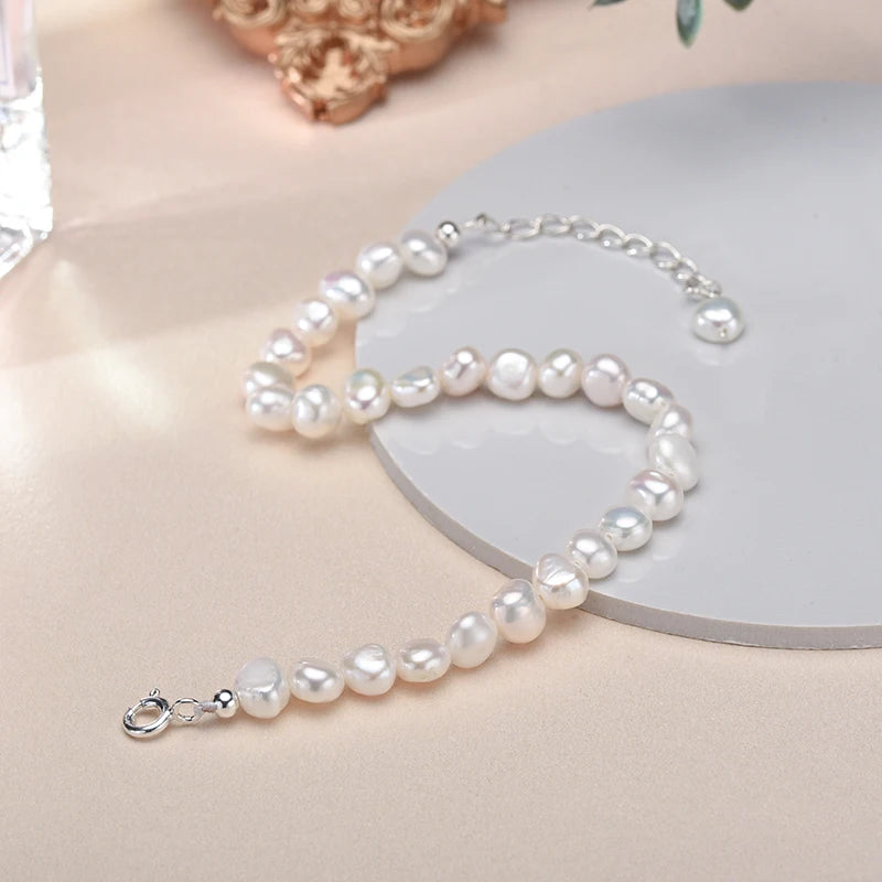 Hemasa 5-6mm White Freshwater Pearl Bracelet for Women /Gift/ Girls