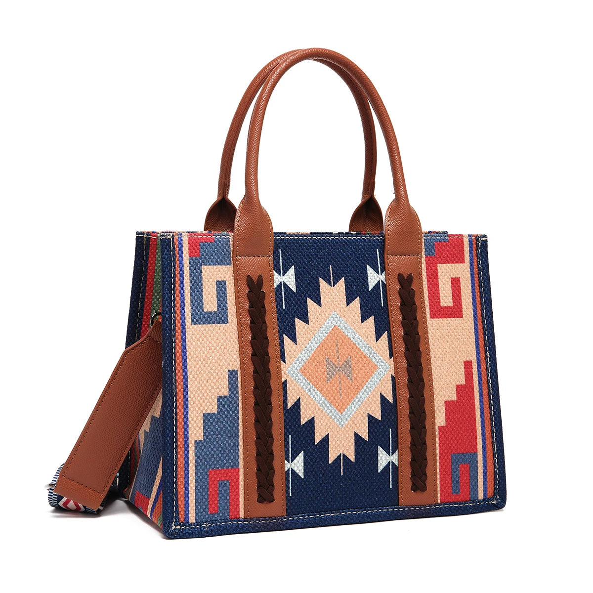 Bohemian style shoulder bag, Indian totem, linen embroidery, handmade leather strip, large capacity hard tote bag