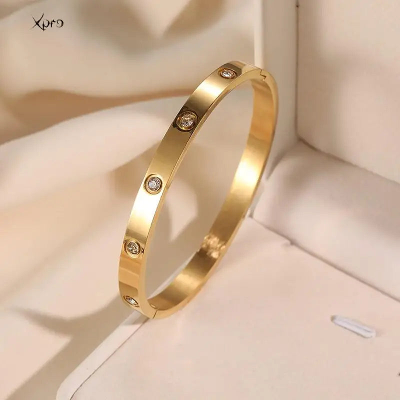 Xpro Stainless Steel Cuff Bracelets Bangles For Women Fashion Jewelry Charm Jewelry Accessories Crystal Bracelet loves