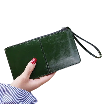 Hemasa Women's Leather Zipper Handbag Bank Large Capacity  Wallet Wrist Strap /Simple Bag Card Holders Wallets