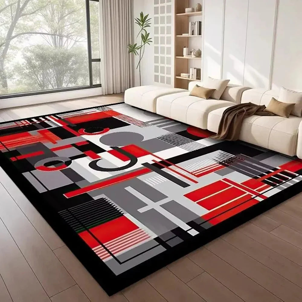 Tejesa  Large Flannel Rug Luxury Plaid Non-Slip Living Room Bedroom Mat Stain Resistant Washable Bedside Home Decor Rug