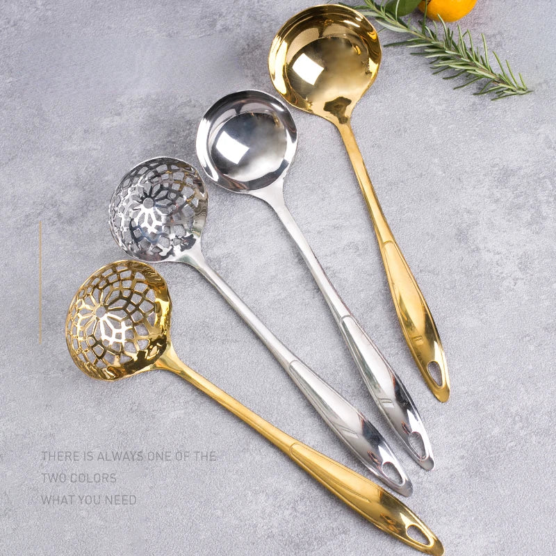 Tejesa  Long Handle Stainless Steel Soup Spoon / Hot Pot Spoon/ Large Golden Soup Spoon