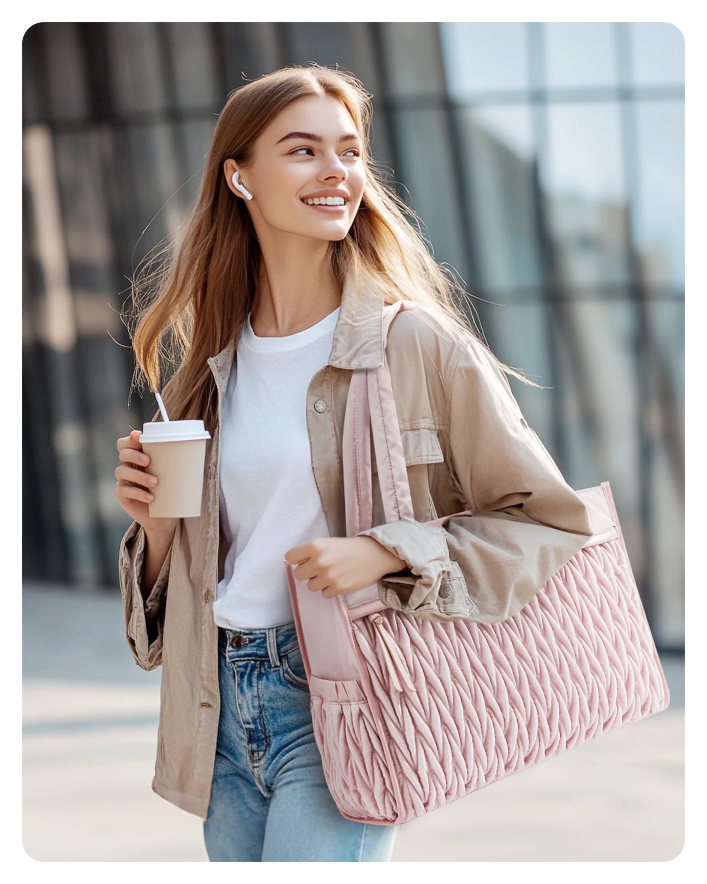 Hemasa Large Tote Bag with Zipper Black Shoulder Bag Top Handle Handbag for Travel Work