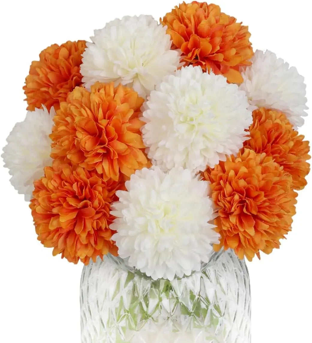 Tejesa 20pcs Artificial Chrysanthemum Ball Hydrangea with Stem Silk Mum Flower for Wedding Party Home Table Room Decoration