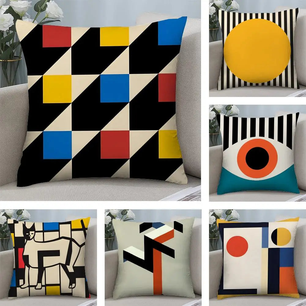 Hemasa  4Pcs Geometry Cushion Cover Soft Plush Fabric Double-Sided Printed Sofa Cushion Cover for All Seasons Home Decor