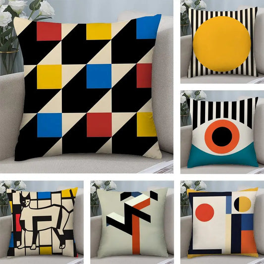 Hemasa  4Pcs Geometry Cushion Cover Soft Plush Fabric Double-Sided Printed Sofa Cushion Cover for All Seasons Home Decor