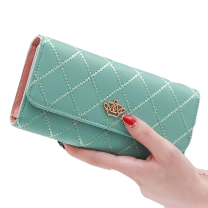 Hemasa Black Long Wallets for Women/ PU Leather Diamond Pattern Purse Card Holder Crown Buckle