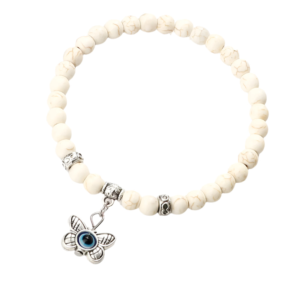 Heamsa 6mm Beads   with Butterfly Pendant  Bracelet for Women