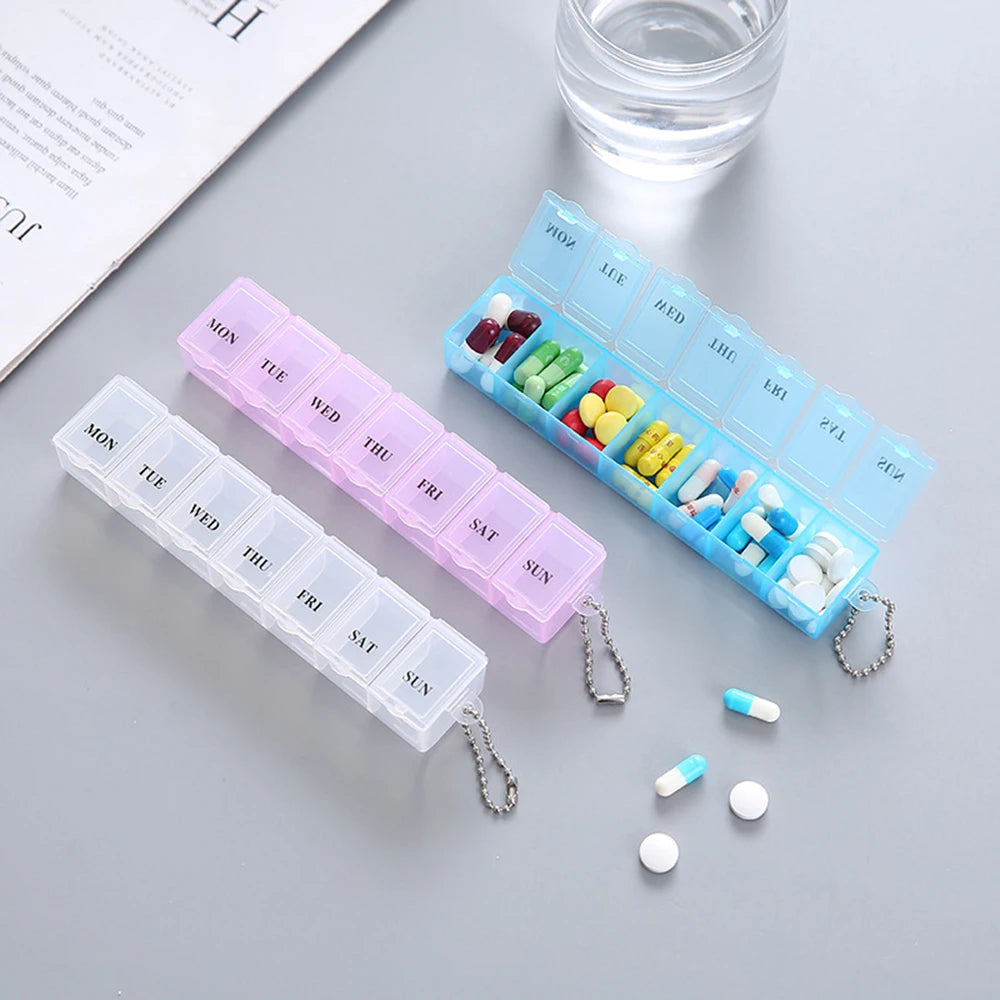 1PC/2PCS Mini Rectangular Pill Box Portable Transparent Seven Bars Moisture-Proof Pill Box Seven Days A Week