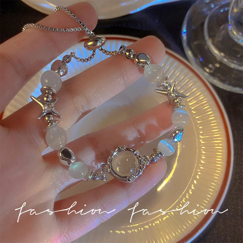 Hemasa 4pcsmall Daisy Flower Pendant Faux Pearl Bracelet Set for Women