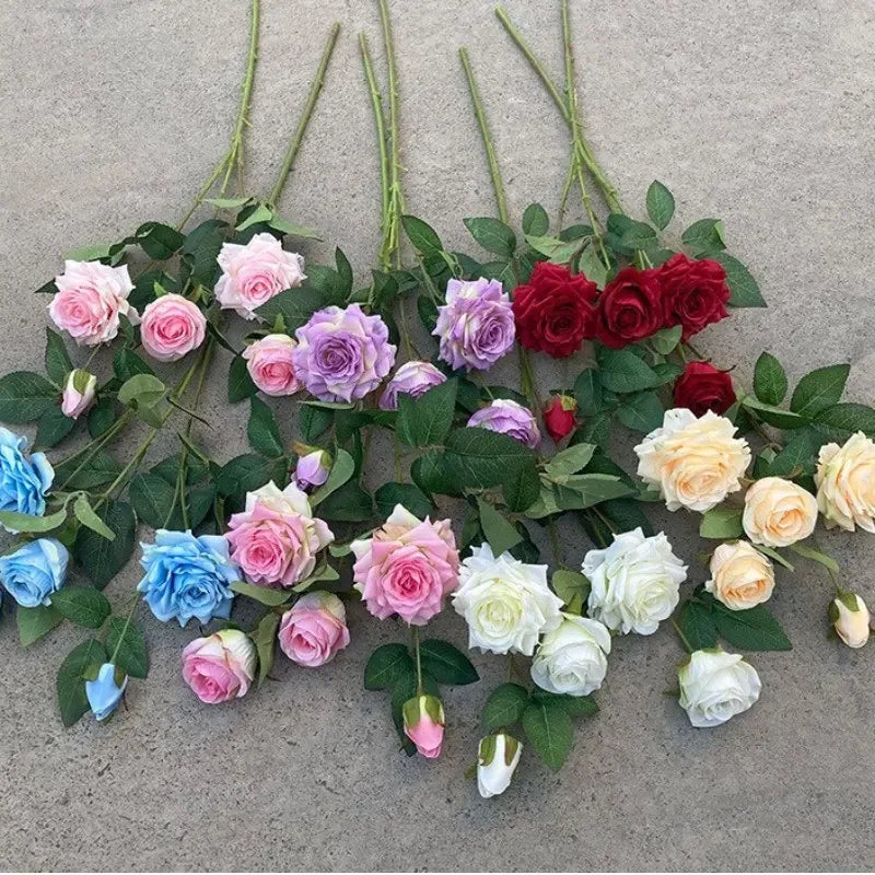 5Pc Artificial 5head Rose Silk Flowers for Wedding Background Layout Fake Rose Flowers Home Party Decoration Flower Arrangement