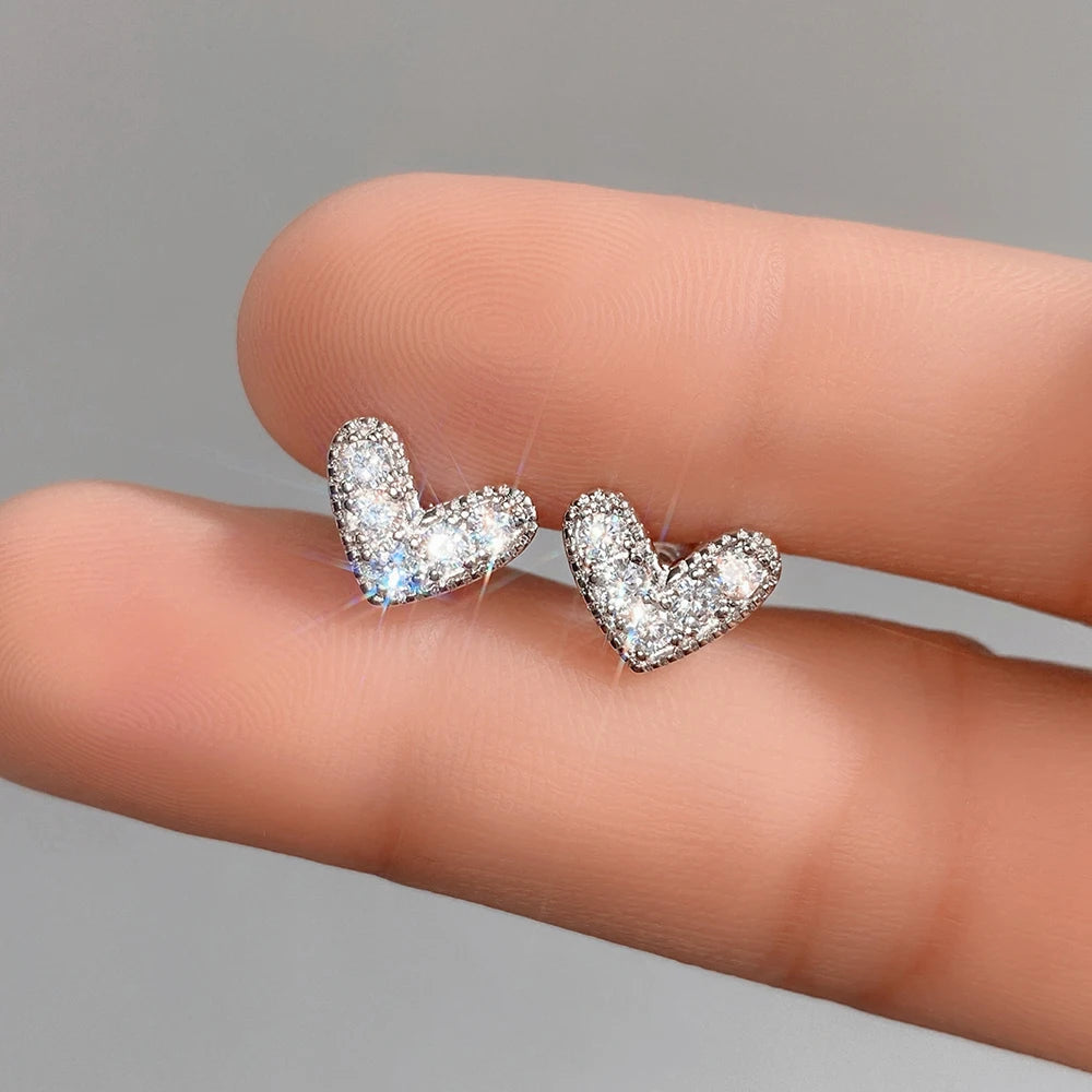 Tejesa Huitan Simple Versatile Women's Cubic Zirconia Stud Earrings Silver Color High Quality Ear Accessory Daily Wear Wedding Jewelry
