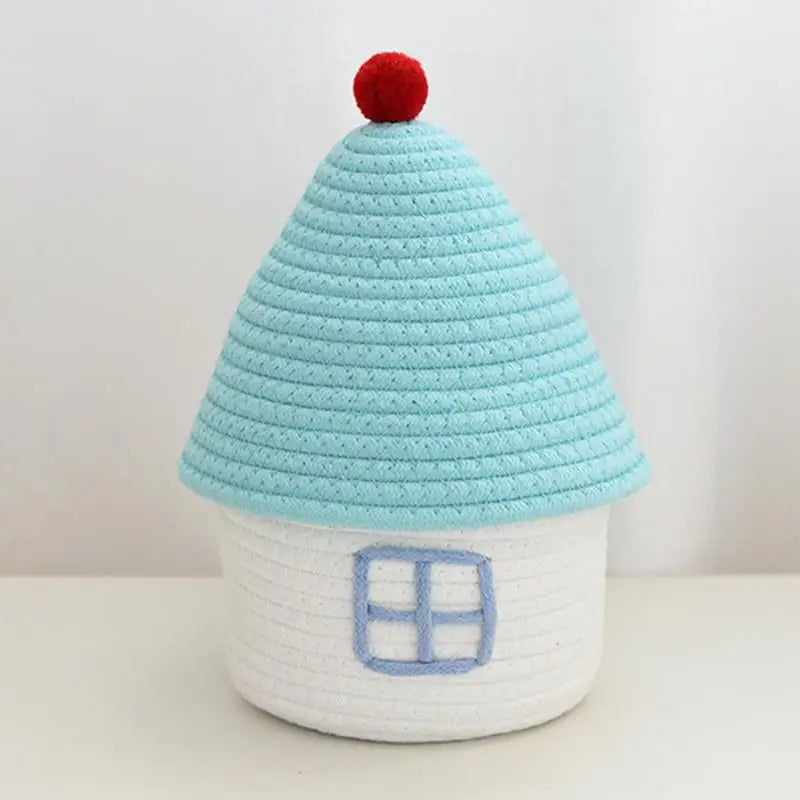 Tejesa Large Capacity  Woven Basket with Lid Cartoon House aped Storage Container Fun Desktop Organizer Basket for Home Use