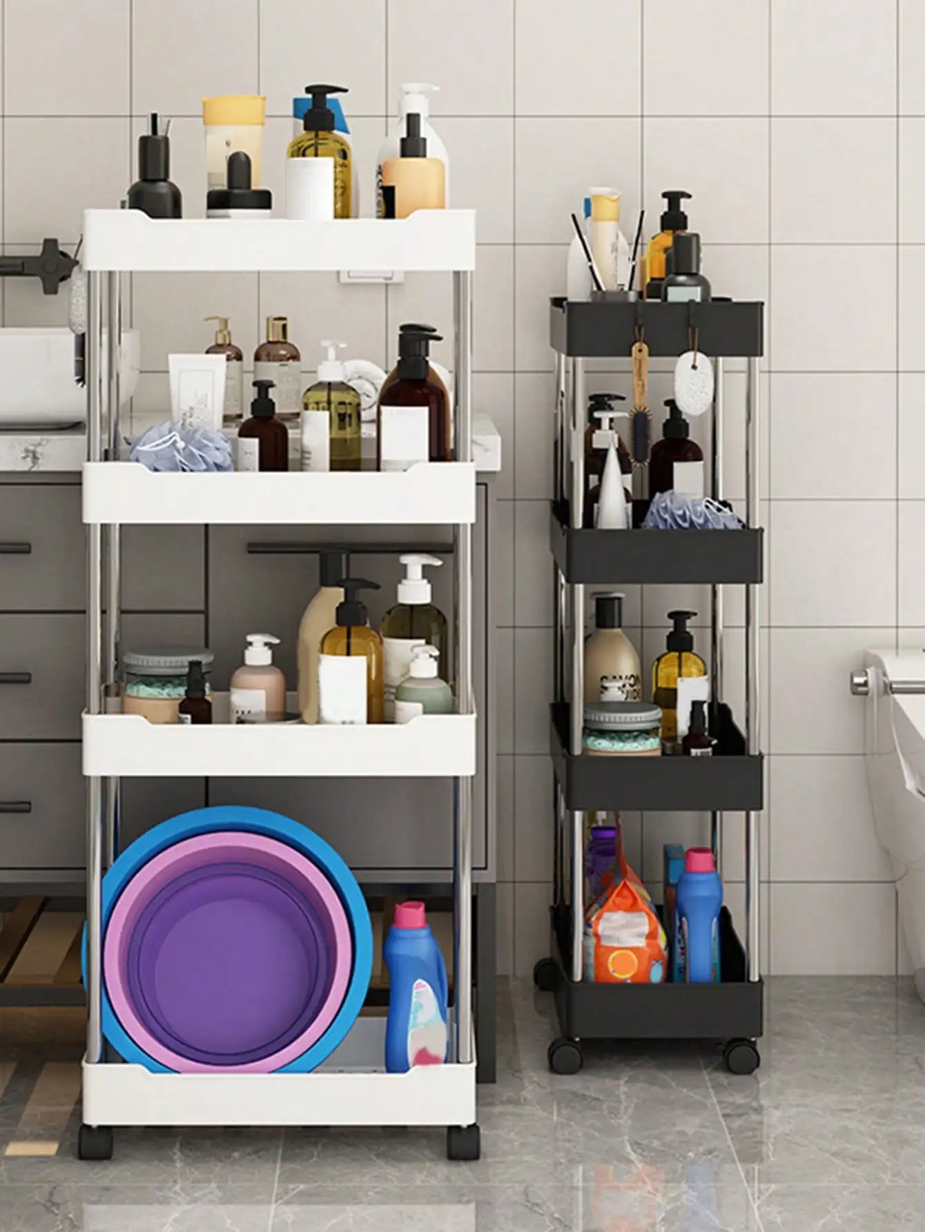 Hemasa 1pcs 3/4 Tier Rolling Utility Cart Storage Shelf Movable Gap Storage Rack Kitchen Bathroom Slim Slide Organizer Shelf Livingroom