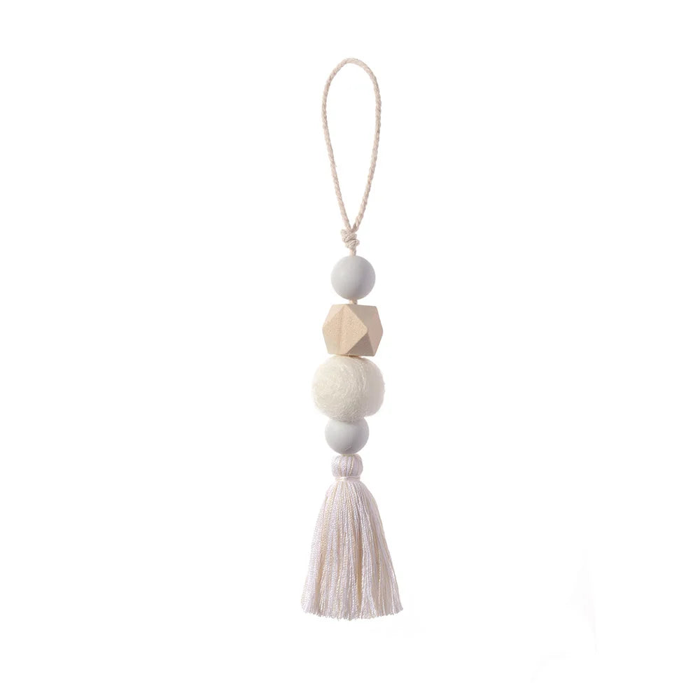 Wood Bead Garland with Jute Rustic Boho Tassels String DIY Wall Hanging Handmade Garland Farmhouse Home Decor Ornament Gift