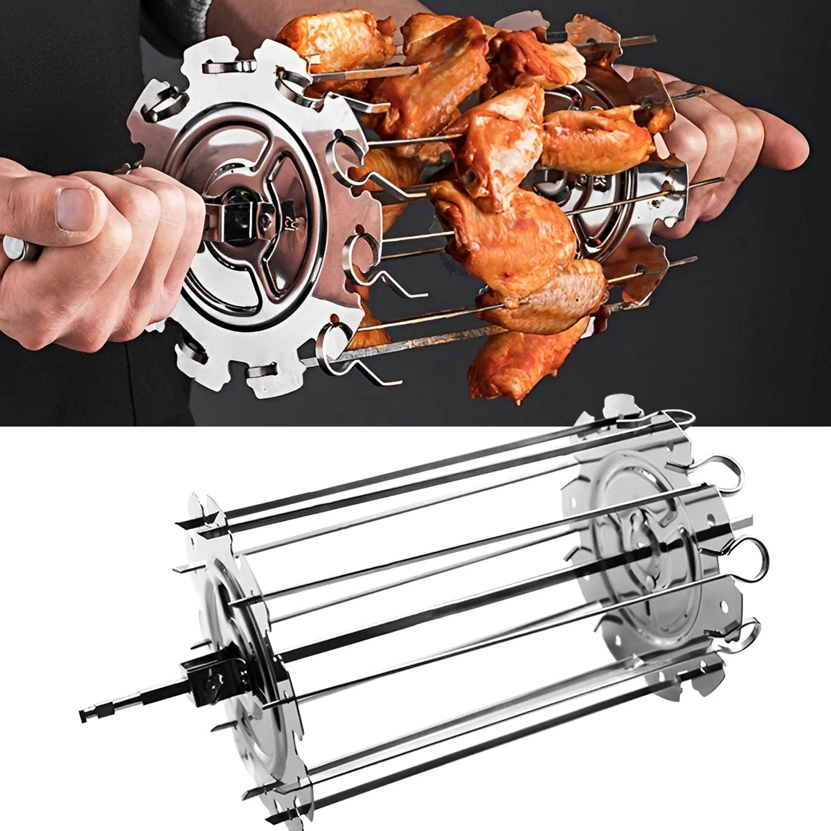 Tejesa BBQ Grill Oven Meat Kebab Rack Easy Flip Grill Kebab Maker for Home Party Cooking Picnic BBQ NonStick Roaster Skewer Needle Cage
