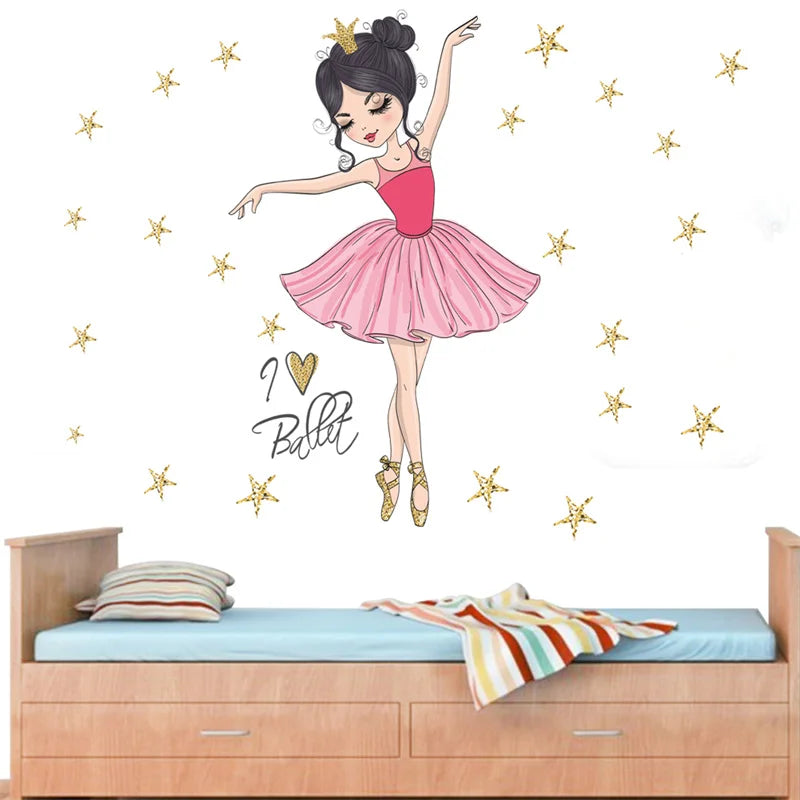 Hemasa Girl star dance Wall Stickers/ Children Kids Bedroom  /Living Room Wall Decoration Sticker
