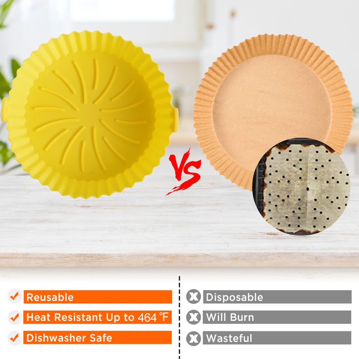 Tejesa 3/2pc Air Fryer Silicone Liner Soft Baking Pan Reusable Airfryer Oven Baking Tray Fruit Wash Basket Pizza Pan Liner Accessories