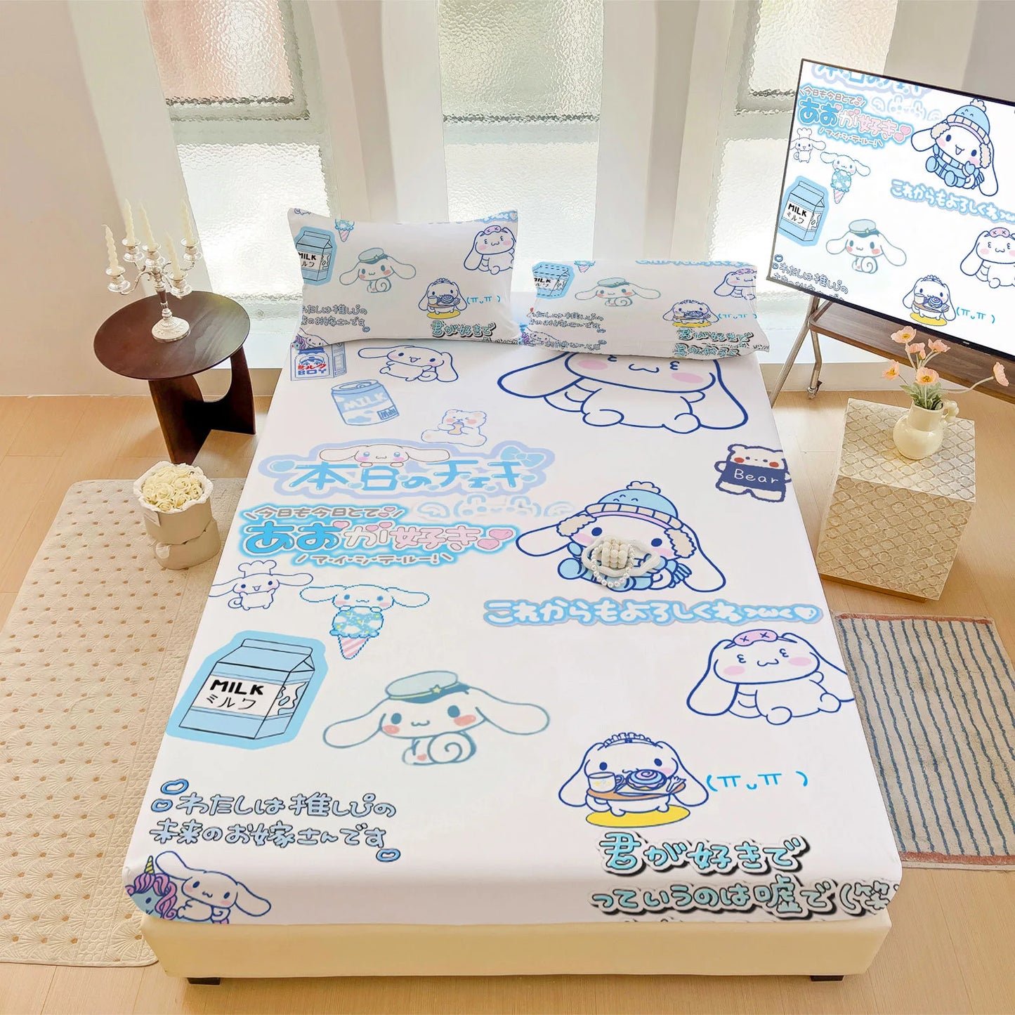 Hemasa  Bed Mattress Cover Cute Cartoon Painted Bed Linen Fitted Sheet For Kids Adult Single Double Size