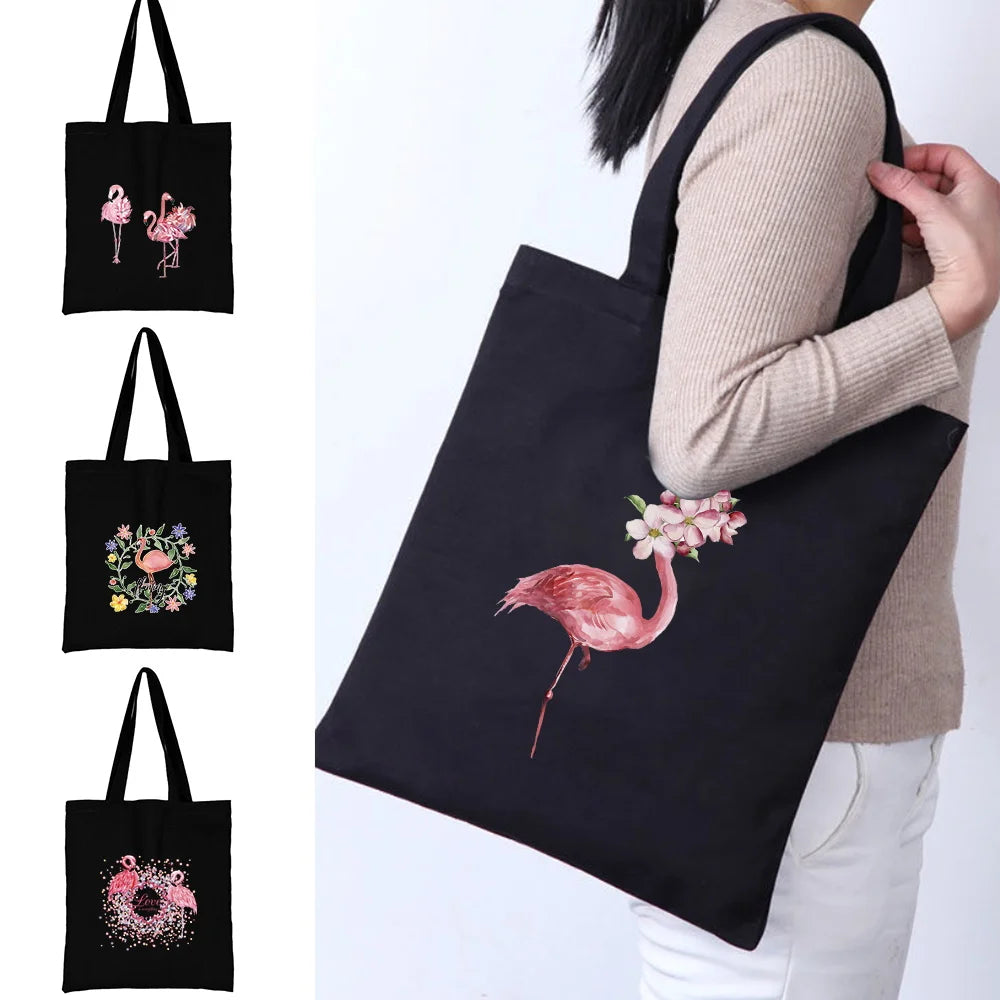 Tejesa Canvas Shopping Bag for Women /Shoulder Bags / Grocery Handbags /flamingo Print  Jute Bag