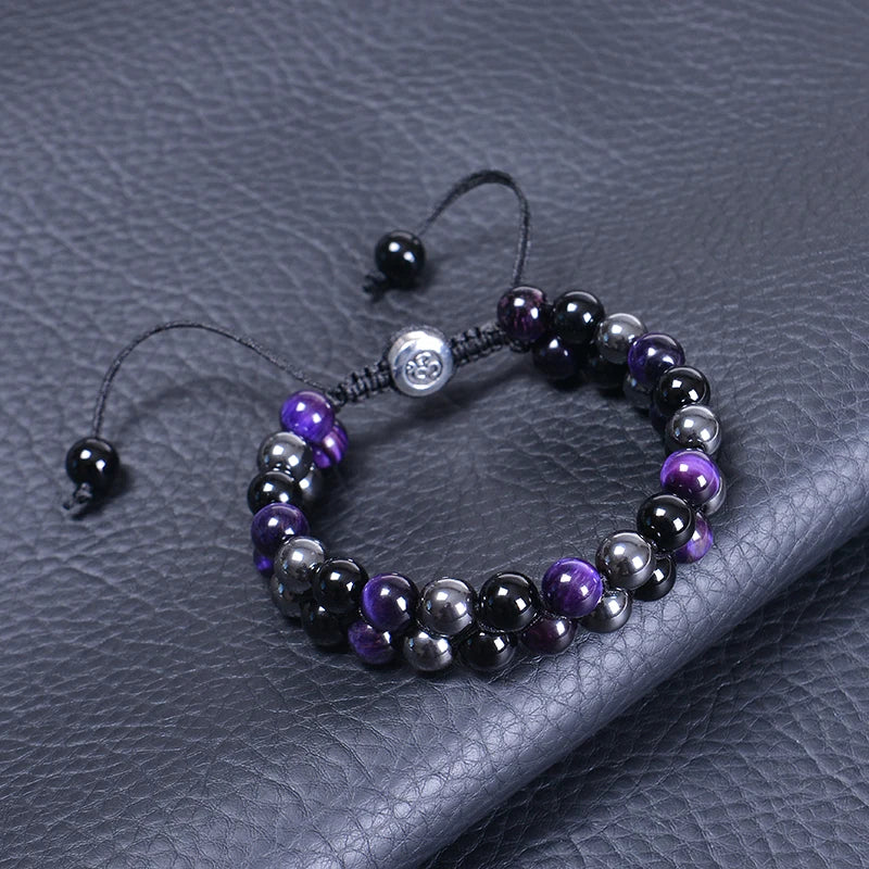 Hemasa Purple Tiger Eye Stone Hematite Obsidian Bracelets Healing Crystal Beads Bracelet Gifts