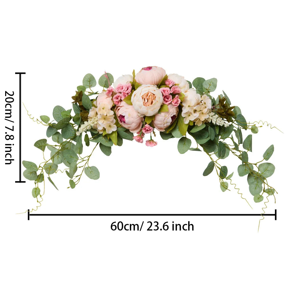 YeeNanee Artificial Peony Reception Flowers Swag with Eucalyptus Greenery for Wedding Ceremony Welcome Sign Floral Decoration