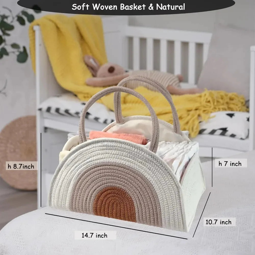 Diaper Caddy Organizer with Gift Bags and Ribbons - Sturdy Cotton Rope Basket for Baby Girl & Boy Newborn Essentials