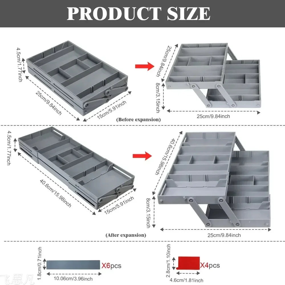 3 Tier Folding Expandable Drawer Organiser Multi-Layer Organiser Tray Box Jewellery & Cosmetics Storage Drawer Organiser Shelf