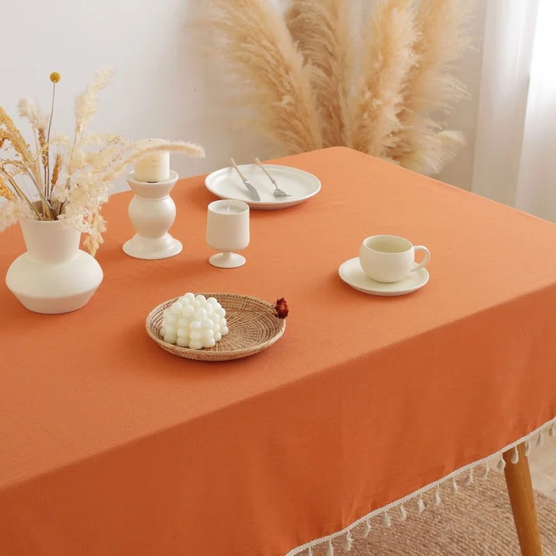 Hemasa Cotton Linen  with Tassel Rectangular Table Cloth