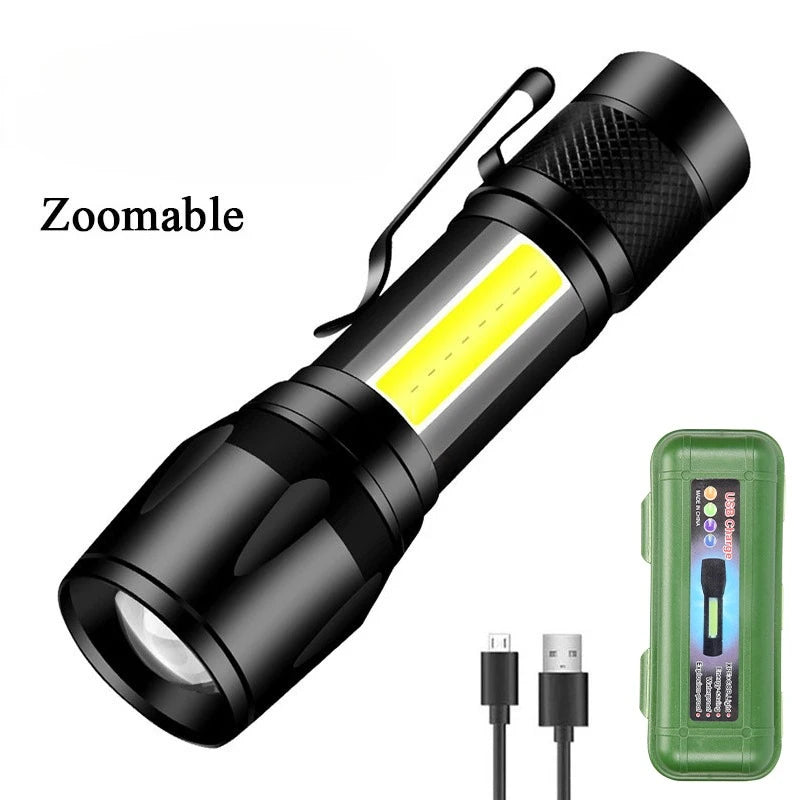 Super Bright LED Flashlight Tactical Torch USB Rechargeable Lamp Zoom Emergency Lights for Outdoor Fishing Work Lighting Lamp