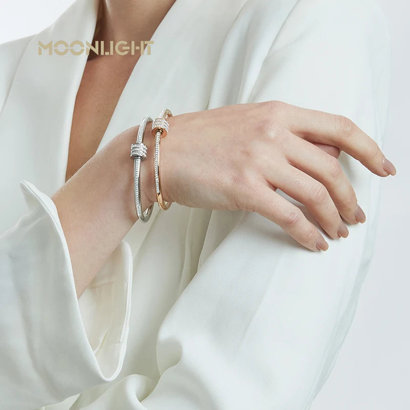 Hemasa  Classic Stainless Steel Zircon Bangle For Women /Circular Screw Bracelet