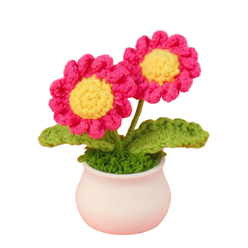 Hemasa Cute Daisy Crochet Flowers Potted Woven Flower Creative Artificial Flowers Car Office Table Decor Handwoven Plant Flor Tejida