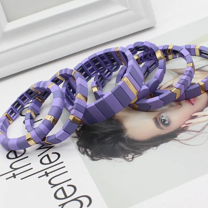 Bohemian Fashion Enamel Beads Ladies Bracelet Bangle Purple Frosted Paint Autumn and Winter Cold Wind Series Original Design