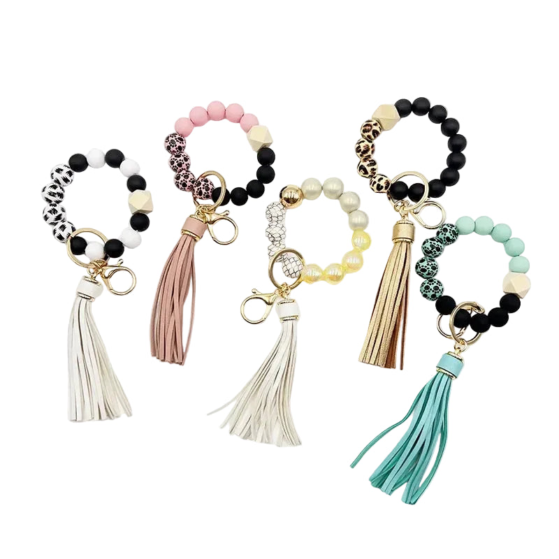 Silicone Tassel Beaded Bag Accessories Cross-Border Keychain Hand Bracelet Jewelry Decoration from Mainland China