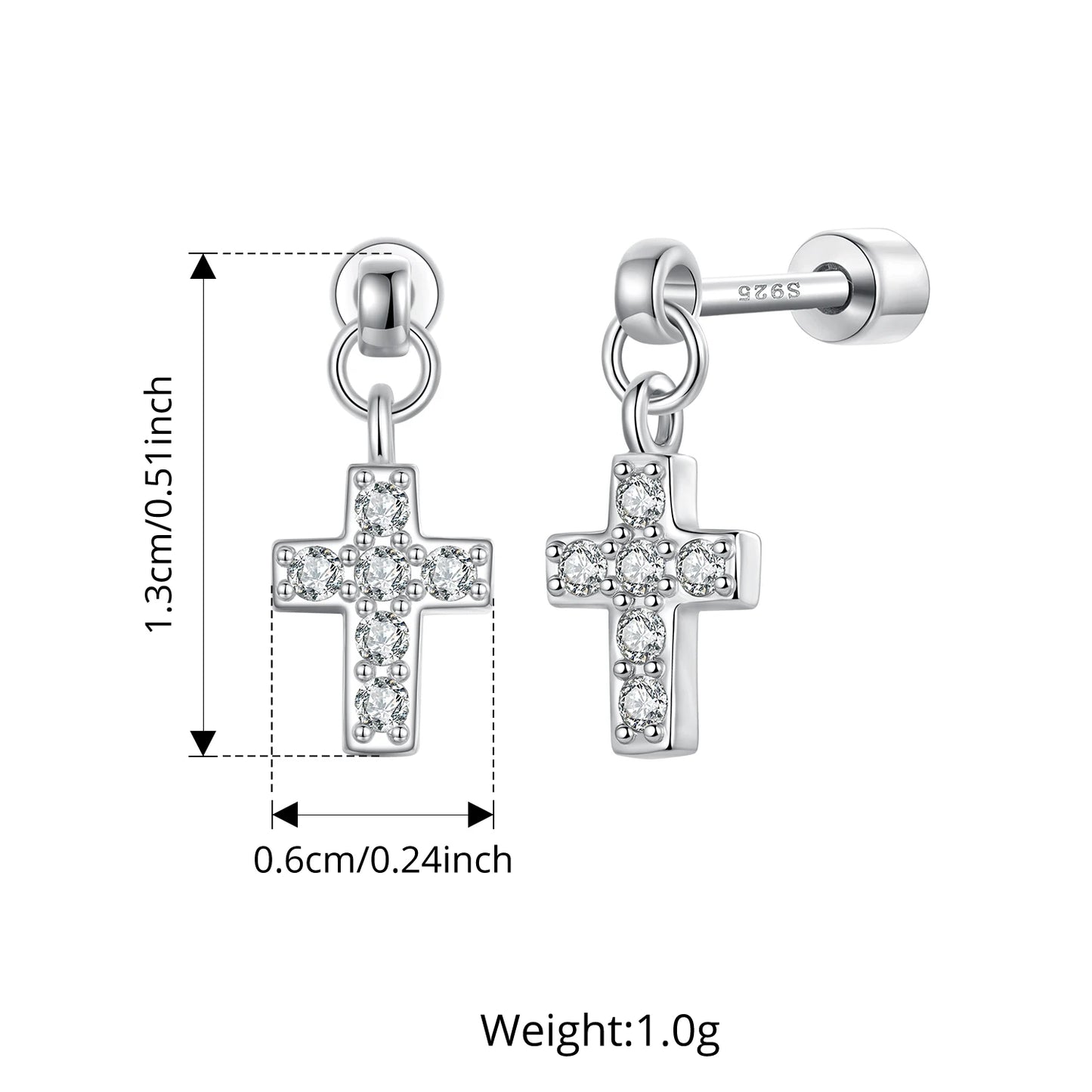 BAMOER 925 Sterling Silver Butterfly Screw-Back Stud Earrings Full Zircons Mini Cross Heart Earrings Hypoallergenic for Women